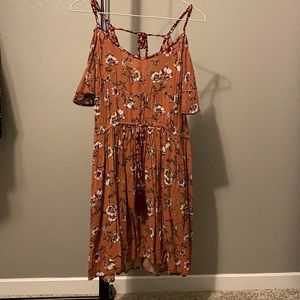 Salmon colored dress.